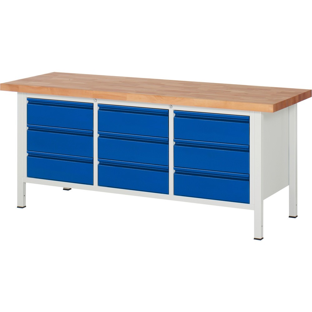 Produktabbildung Nr. 1: RAU Werkbank Serie 8000, 1 Dreifach-Container, HxBxT 840 x 2.000 x 700 mm, 9 x 90%-Auszug-Schubladen 9 x 180 mm, Schubladen-TK 100 kg