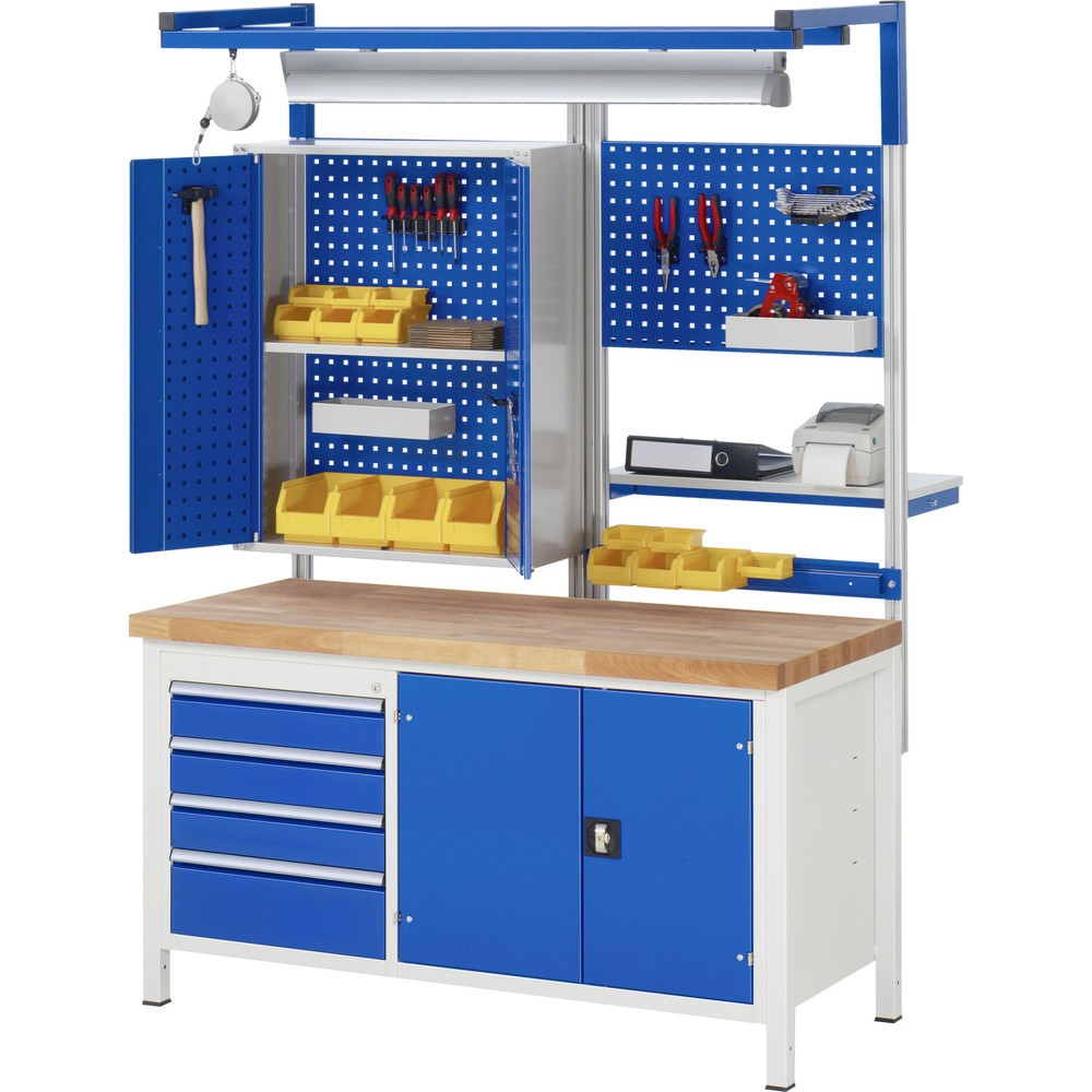 Productafbeelding nr. 7: Werkbank RAU serie 8000, 1 dubbele kast, 1 legbord, 1 dubbele draaideur, hxbxd 840-1.040 x 1.500 x 700 mm, 3 x voor 90% uittrekbare lades