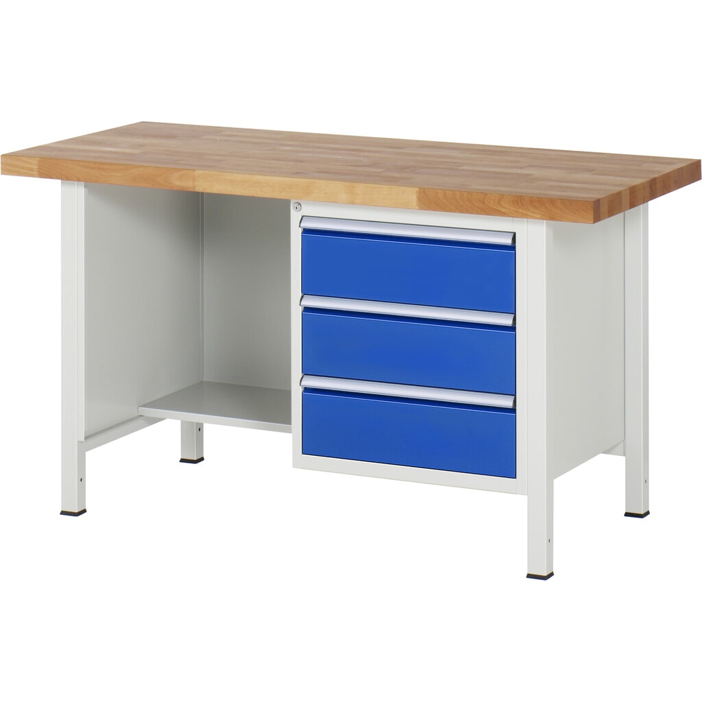RAU Werkbank Serie 8000, 1 Ablageboden, HxBxT 840-1.040 x 1.500 x 700 mm, 3 x 90 % Auszugs-Schubladen, ErgoScript® Produktabbildung: RAU Werkbank Serie 8000, 1 Ablageboden, HxBxT 840-1.040 x 1.500 x 700 mm, 3 x 90 % Auszugs-Schubladen, ErgoScript®
