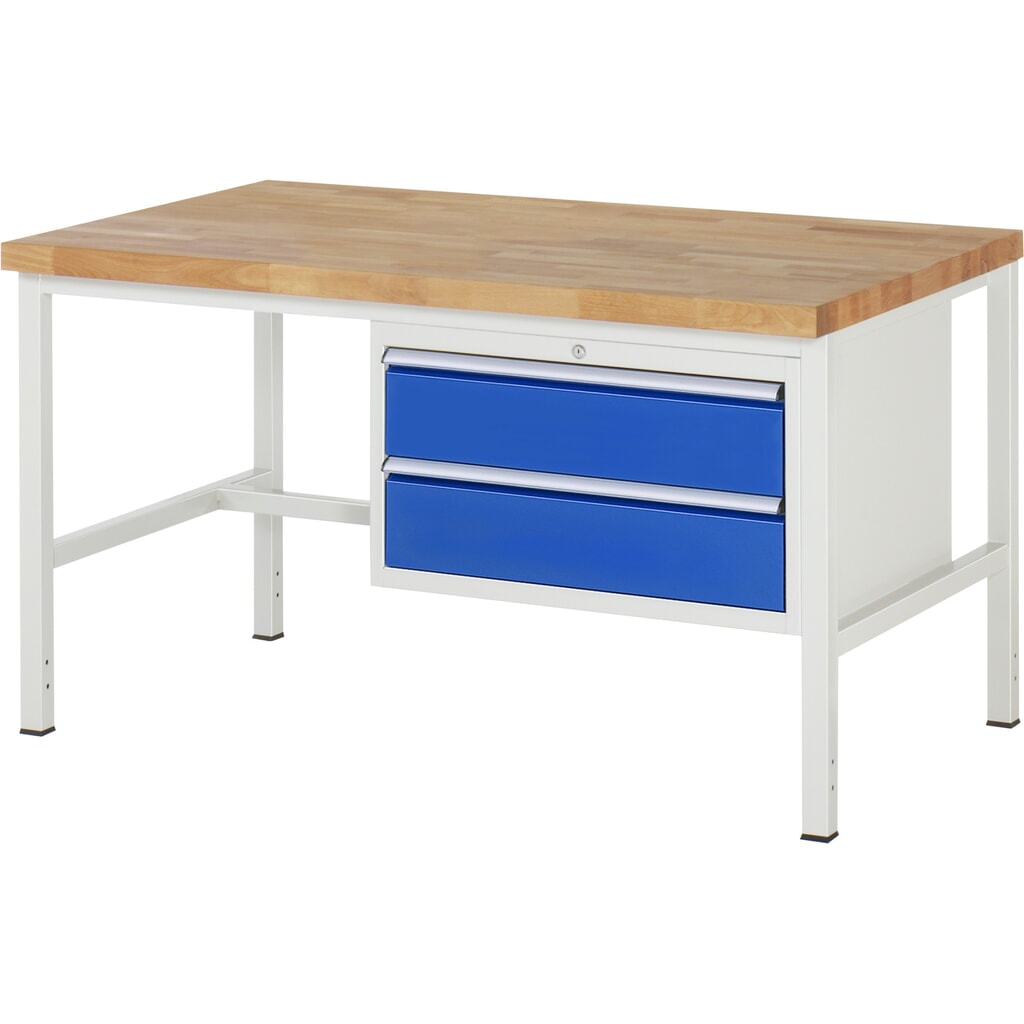 RAU Werkbank Serie 8000, HxBxT 840-1.040 x 1.500 x 900 mm, 2 x 90%-Auszug-Schubladen 2 x 180 mm, Schubladen-TK 75 kg Produktabbildung: RAU Werkbank Serie 8000, HxBxT 840-1.040 x 1.500 x 900 mm, 2 x 90%-Auszug-Schubladen 2 x 180 mm, Schubladen-TK 75 kg