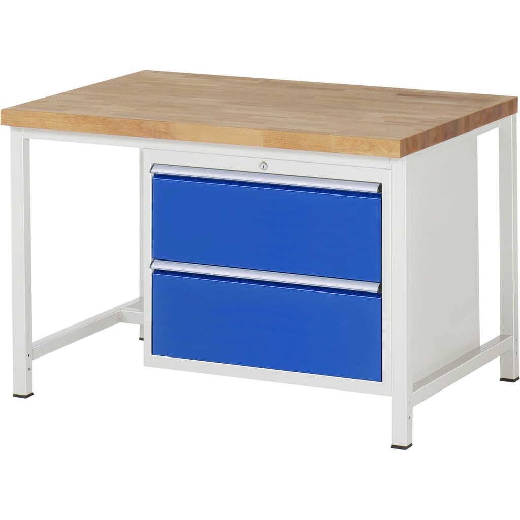 RAU Werkbank Serie 8000, HxBxT 840 x 1.250 x 900 mm, 2 x 100%-Auszug-Schubladen 2 x 270 mm, Schubladen-TK 75 kg Produktabbildung: RAU Werkbank Serie 8000, HxBxT 840 x 1.250 x 900 mm, 2 x 100%-Auszug-Schubladen 2 x 270 mm, Schubladen-TK 75 kg
