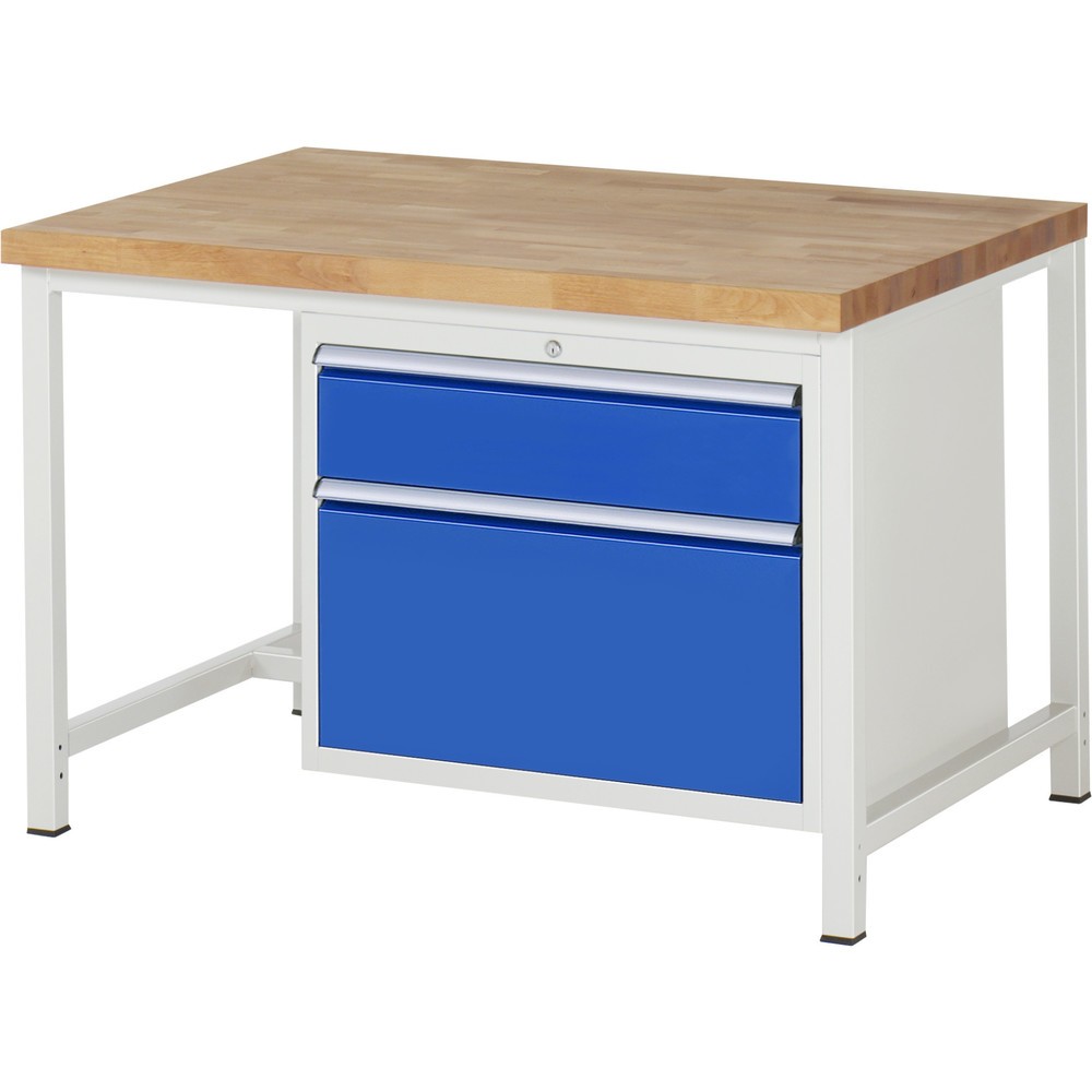 Produktabbildung Nr. 1: RAU Werkbank Serie 8000, HxBxT 840-1.040 x 1.250 x 900 mm, 2 x 90%-Auszug-Schubladen 1 x 180, 1 x 360 mm, Schubladen-TK 75 kg
