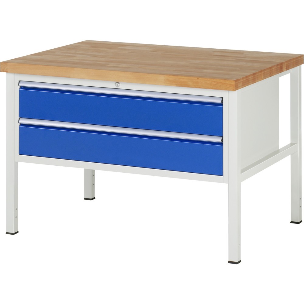 Produktabbildung Nr. 1: RAU Werkbank Serie 8000, HxBxT 840-1.040 x 1.250 x 900 mm, 2 x 100%-Auszug-Schubladen 2 x 180 mm, Schubladen-TK 50 kg