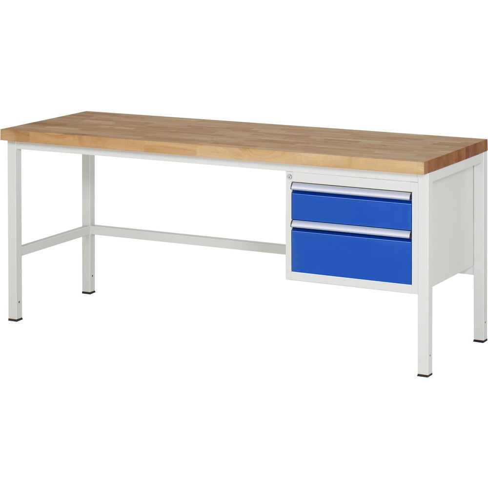 Produktabbildung Nr. 1: RAU Werkbank Serie 8000, HxBxT 840-1.040 x 2.000 x 700 mm, 2 x 90%-Auszug-Schubladen 1 x 150, 1 x 210 mm, Schubladen-TK 100 kg