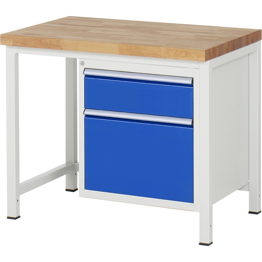Produktabbildung: RAU Werkbank Serie 8000, HxBxT 840-1.040 x 1.000 x 700 mm, 2 x 100%-Auszug-Schubladen 1 x 180, 1 x 360 mm, Schubladen-TK 100 kg