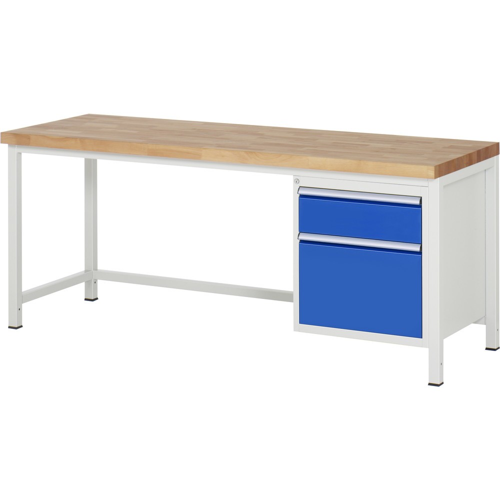 Produktabbildung Nr. 1: RAU Werkbank Serie 8000, HxBxT 840-1.040 x 2.000 x 700 mm, 2 x 90%-Auszug-Schubladen 1 x 180, 1 x 360 mm, Schubladen-TK 100 kg