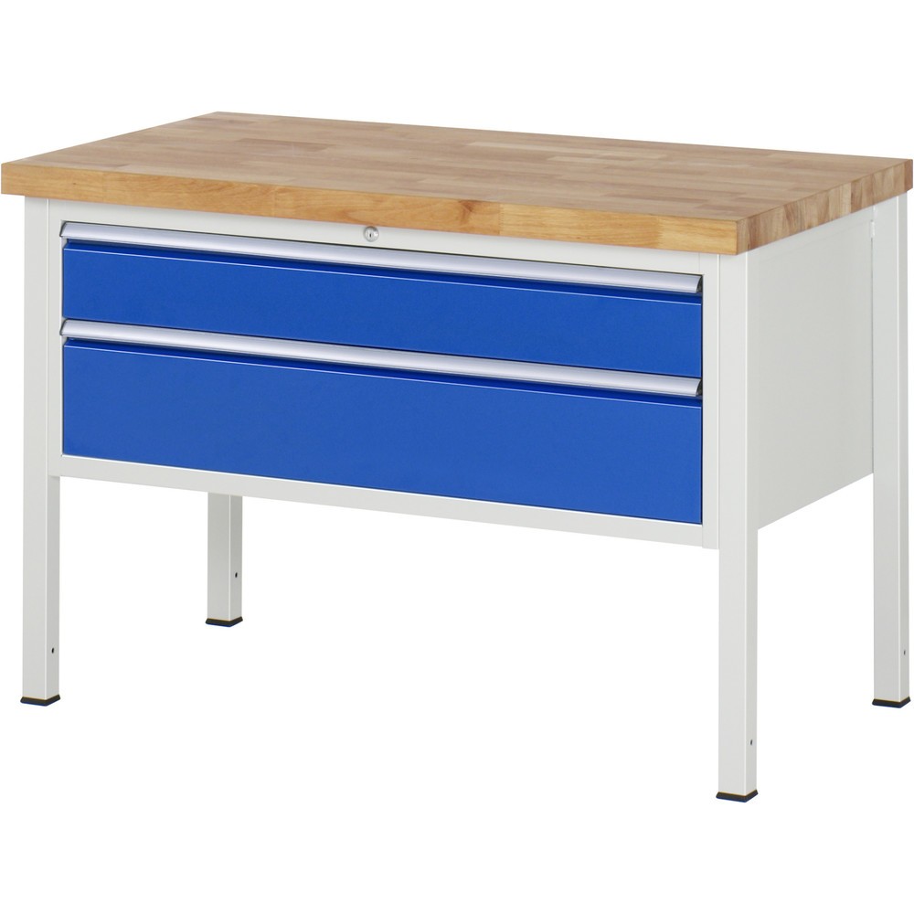 Produktabbildung Nr. 1: RAU Werkbank Serie 8000, HxBxT 840-1.040 x 1.250 x 700 mm, 2 x 100%-Auszug-Schubladen 1 x 150, 1 x 210 mm, Schubladen-TK 50 kg