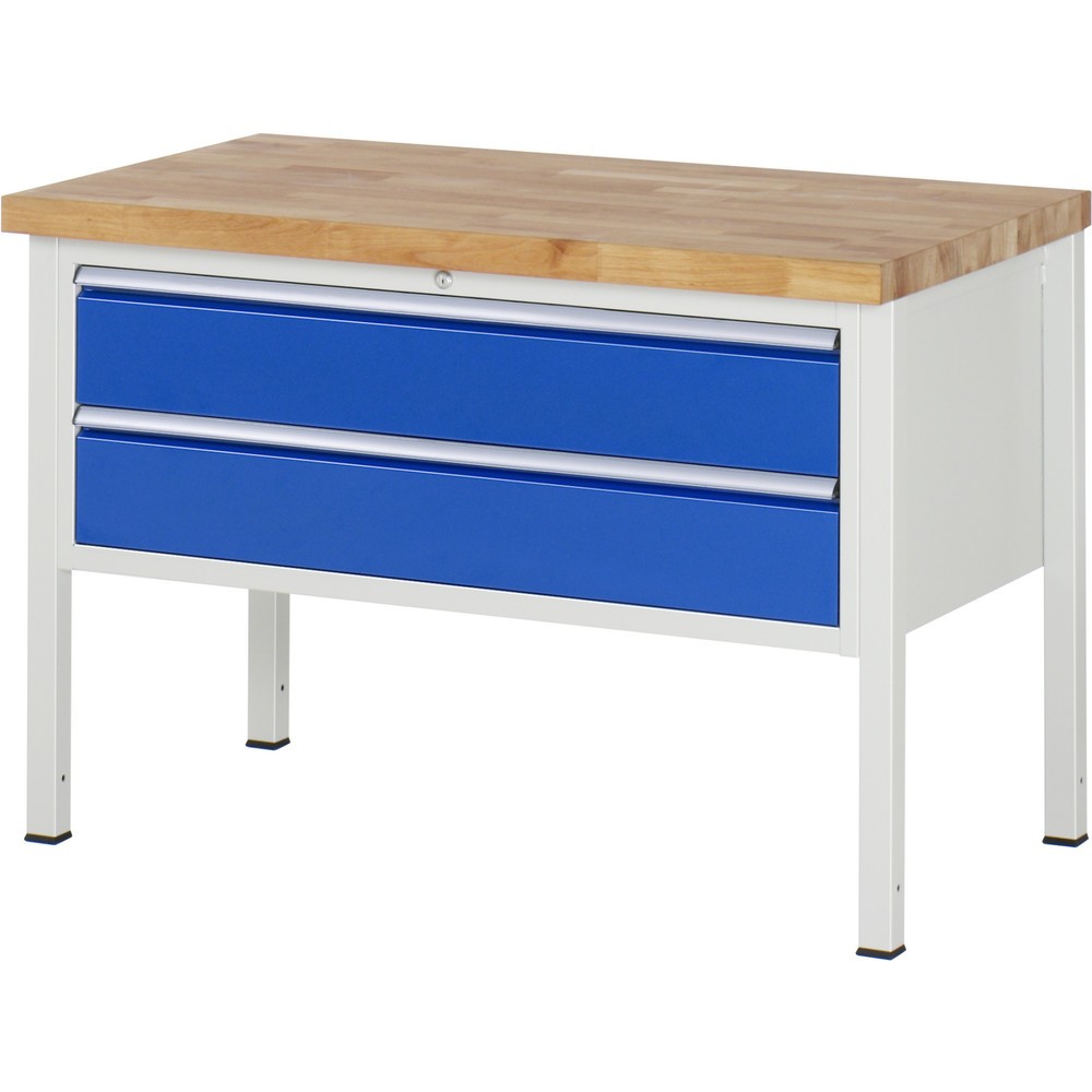Produktabbildung Nr. 1: RAU Werkbank Serie 8000, HxBxT 840-1.040 x 1.250 x 700 mm, 2 x 90%-Auszug-Schubladen 2 x 180 mm, Schubladen-TK 50 kg