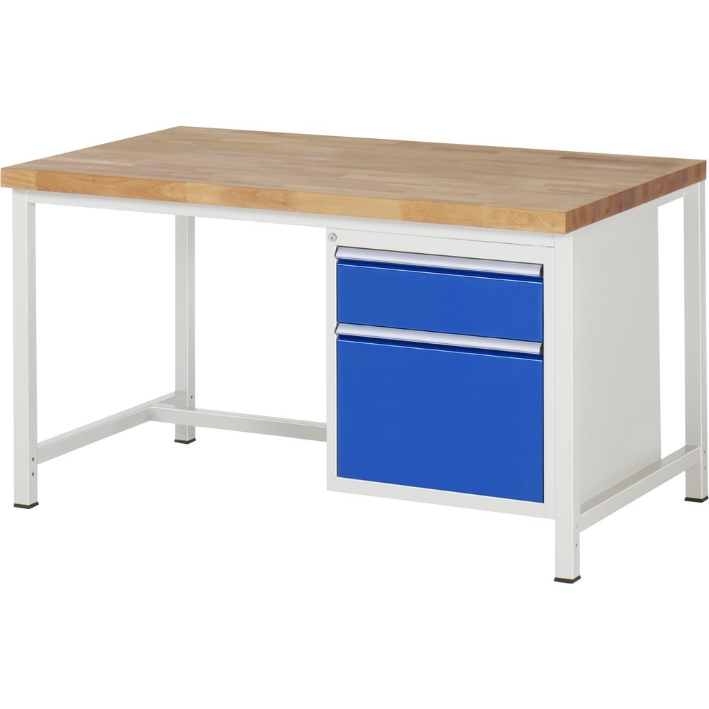 Produktabbildung: RAU Werkbank Serie 8000, HxBxT 840-1.040 x 1.500 x 900 mm, 2 x 100%-Auszug-Schubladen 1 x 180, 1 x 360 mm, Schubladen-TK 100 kg