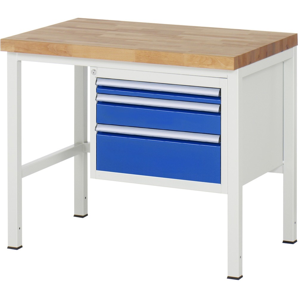 Produktabbildung: RAU Werkbank Serie 8000, HxBxT 840-1.040 x 1.000 x 700 mm, 3 x 90%-Auszug-Schubladen 1 x 60, 1 x 120, 1 x 180 mm, Breite 490 mm