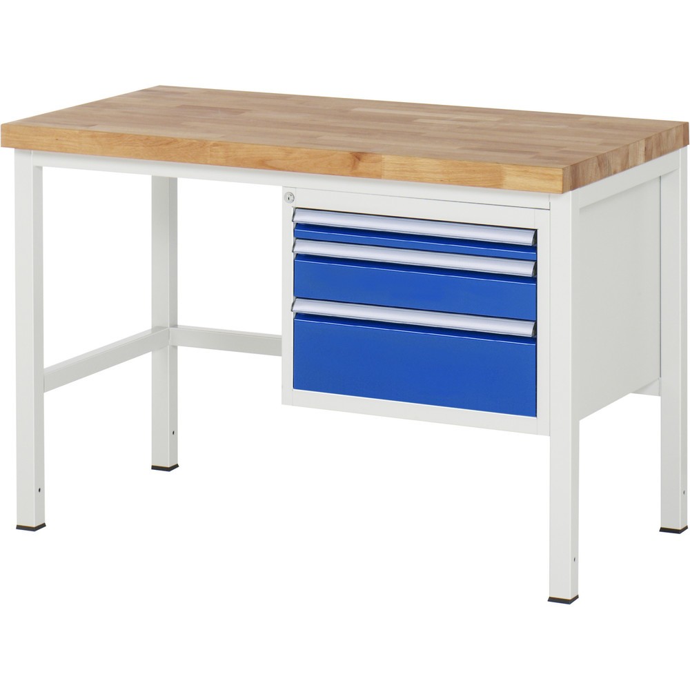 Produktabbildung Nr. 1: RAU Werkbank Serie 8000, HxBxT 840-1.040 x 1.250 x 700 mm, 3 x 100%-Auszug-Schubladen 1 x 60, 1 x 120, 1 x 180 mm, Breite 490 mm