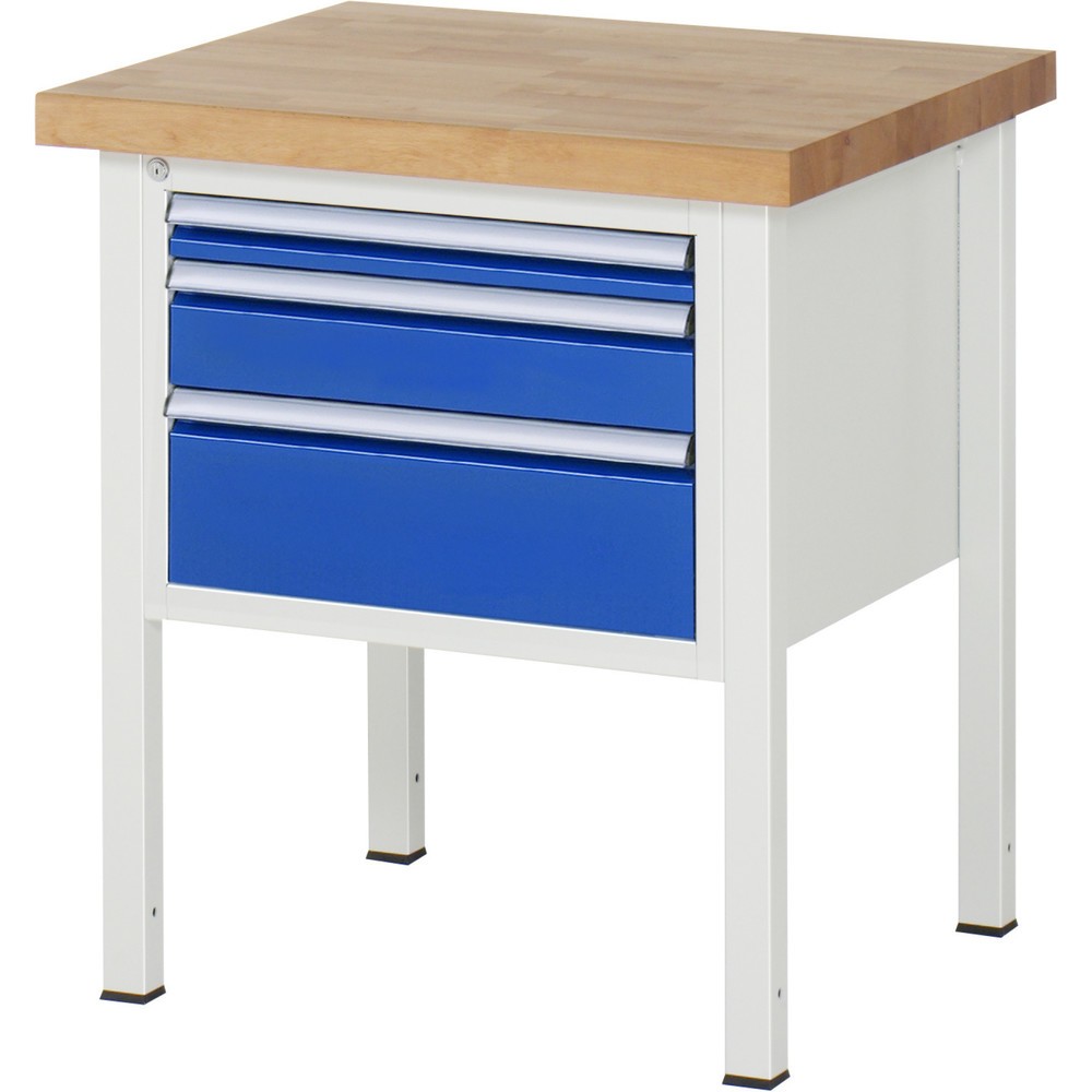 Produktabbildung: RAU Werkbank Serie 8000, HxBxT 840-1.040 x 750 x 700 mm, 3 x 90%-Auszug-Schubladen 1 x 60, 1 x 120, 1 x 180 mm, Breite 490 mm