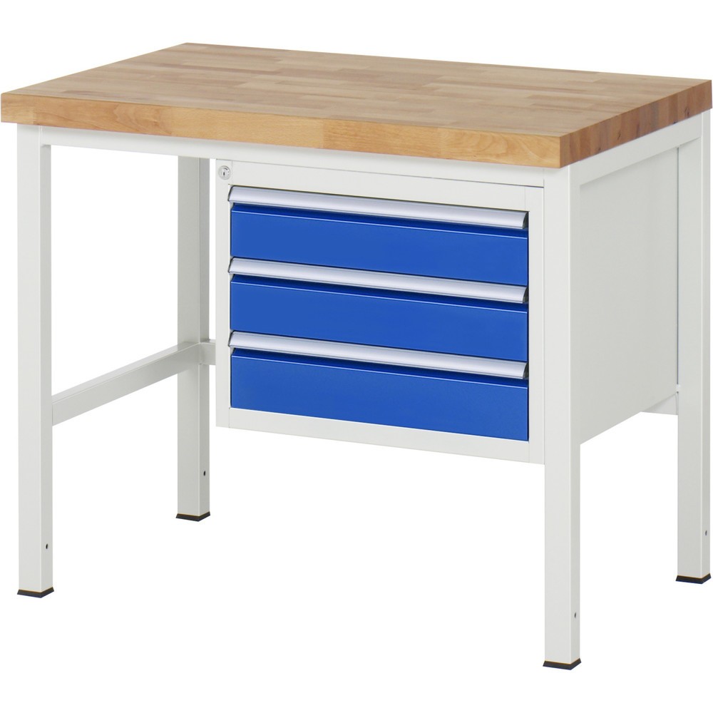 Produktabbildung: RAU Werkbank Serie 8000, HxBxT 840-1.040 x 1.000 x 700 mm, 3 x 90%-Auszug-Schubladen 3 x 120 mm, Breite 490 mm