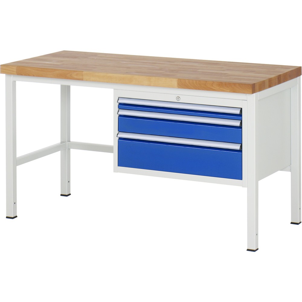 Produktabbildung: RAU Werkbank Serie 8000, HxBxT 840 x 1.500 x 700 mm, 3 x 100%-Auszug-Schubladen 1 x 60, 1 x 120, 1 x 180 mm, Schubladen-TK 75 kg