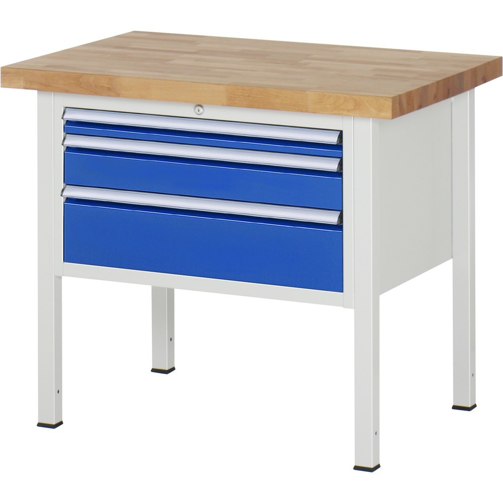 Produktabbildung: RAU Werkbank Serie 8000, HxBxT 840 x 1.000 x 700 mm, 3 x 90%-Auszug-Schubladen 1 x 60, 1 x 120, 1 x 180 mm, Schubladen-TK 75 kg