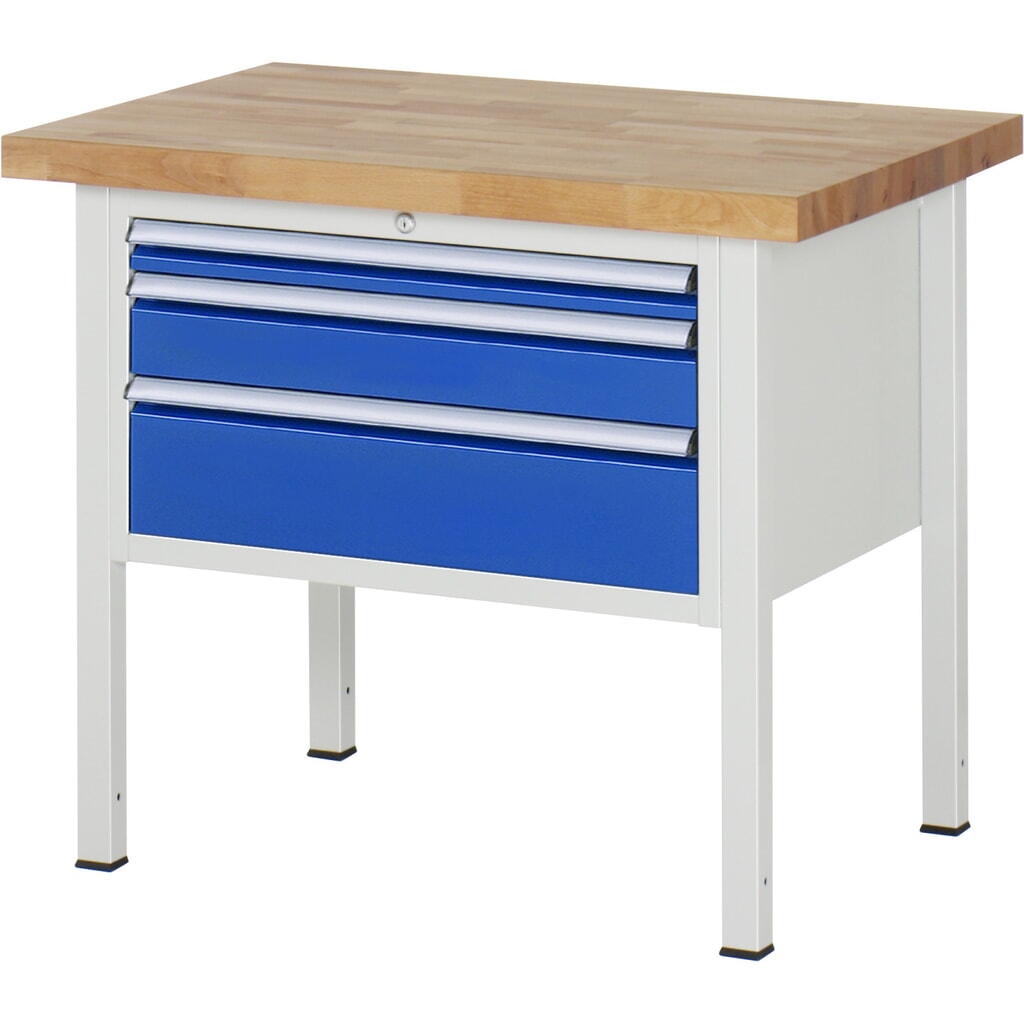 RAU Werkbank Serie 8000, HxBxT 840-1.040 x 1.000 x 700 mm, 3 x 90%-Auszug-Schubladen 1 x 60, 1 x 120, 1 x 180 mm, Breite 680 mm Produktabbildung: RAU Werkbank Serie 8000, HxBxT 840-1.040 x 1.000 x 700 mm, 3 x 90%-Auszug-Schubladen 1 x 60, 1 x 120, 1 x 180 mm, Breite 680 mm