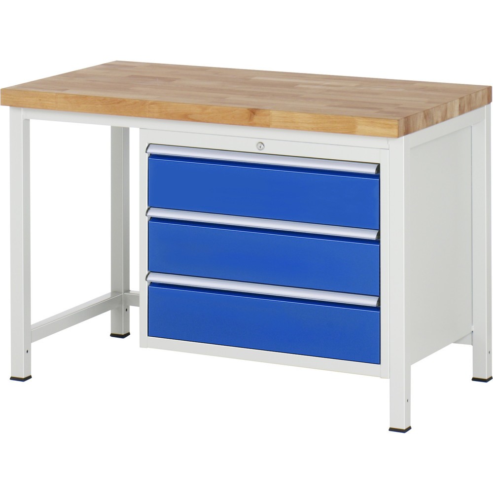 Produktabbildung Nr. 1: RAU Werkbank Serie 8000, HxBxT 840 x 1.250 x 700 mm, 3 x 90%-Auszug-Schubladen 3 x 180 mm, Schubladen-TK 75 kg