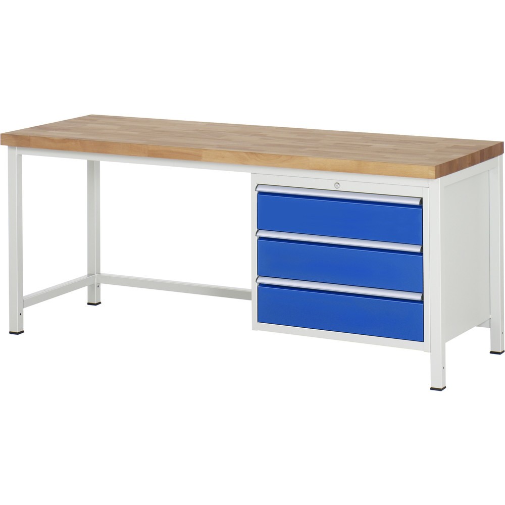 Produktabbildung Nr. 1: RAU Werkbank Serie 8000, HxBxT 840 x 2.000 x 700 mm, 3 x 90%-Auszug-Schubladen 3 x 180 mm, Schubladen-TK 75 kg