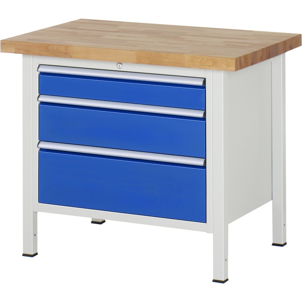 Produktabbildung: RAU Werkbank Serie 8000, HxBxT 840-1.040 x 1.000 x 700 mm, 3 x 90%-Auszug-Schubladen 1 x 120, 1 x 180, 1 x 240 mm, Breite 680 mm