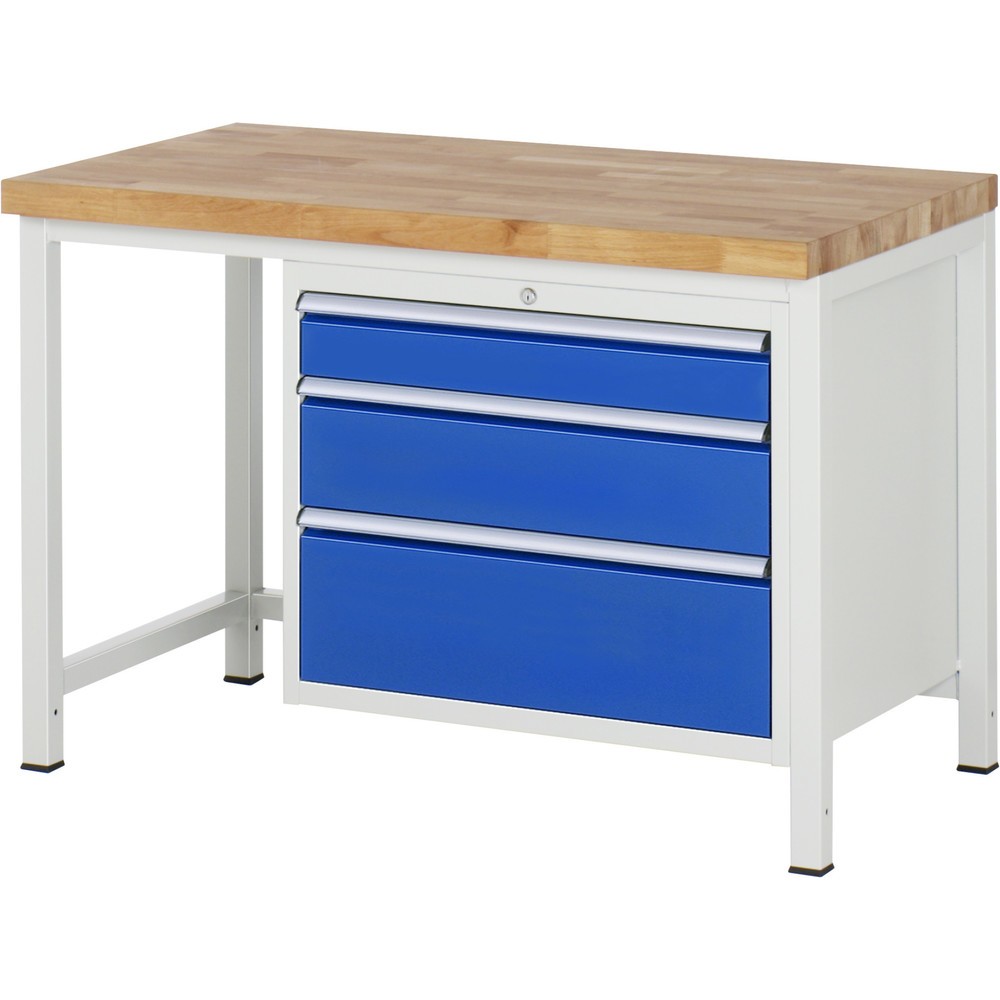 Produktabbildung Nr. 1: RAU Werkbank Serie 8000, HxBxT 840 x 1.250 x 700 mm, 3 x 90%-Auszug-Schubladen 1 x 120, 1 x 180, 1 x 240 mm, Schubladen-TK 75 kg