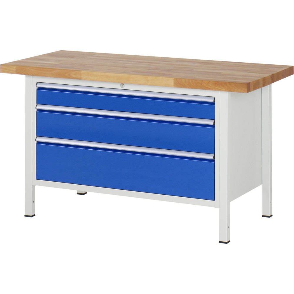 Produktabbildung Nr. 1: RAU Werkbank Serie 8000, HxBxT 840-1.040 x 1.500 x 700 mm, 3 x 90%-Auszug-Schubladen 1 x 120, 1 x 180, 1 x 240 mm, Breite 1.055 mm