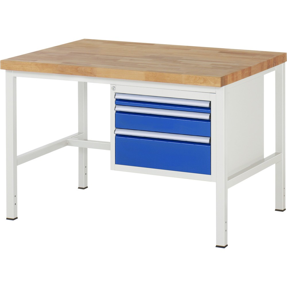 Produktabbildung Nr. 1: RAU Werkbank Serie 8000, HxBxT 840-1.040 x 1.250 x 900 mm, 3 x 90%-Auszug-Schubladen 1 x 60, 1 x 120, 1 x 180 mm, Schubladen-TK 100 kg