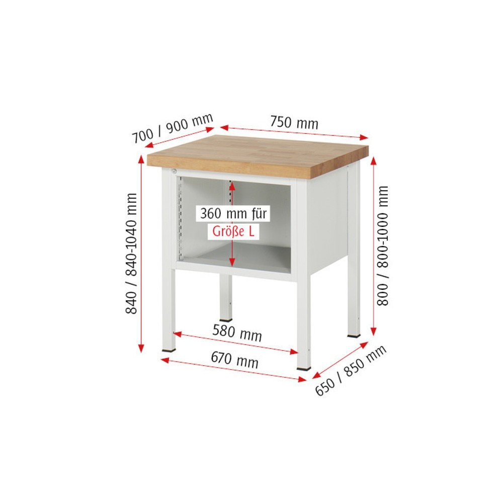 Produktabbildung Nr. 4: RAU Werkbank Serie 8000, HxBxT 840 x 750 x 700 mm, 3 x 90%-Auszug-Schubladen 1 x 60, 1 x 120, 1 x 180 mm, Schubladen-TK 100 kg