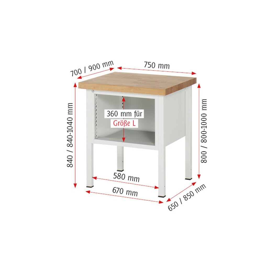 RAU Werkbank Serie 8000, HxBxT 840-1.040 x 750 x 700 mm, 2 x 90%-Auszug-Schubladen 1 x 150, 1 x 210 mm, Schubladen-TK 100 kg Produktabbildung Nr. 8: RAU Werkbank Serie 8000, HxBxT 840-1.040 x 750 x 700 mm, 2 x 90%-Auszug-Schubladen 1 x 150, 1 x 210 mm, Schubladen-TK 100 kg