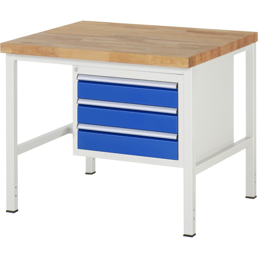 Produktabbildung Nr. 1: RAU Werkbank Serie 8000, HxBxT 840-1.040 x 1.000 x 900 mm, 3 x 100%-Auszug-Schubladen 3 x 120 mm, Schubladen-TK 100 kg