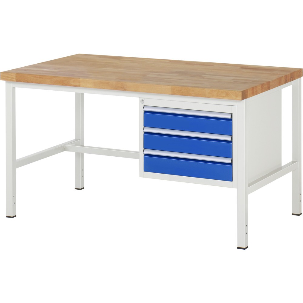 Produktabbildung: RAU Werkbank Serie 8000, HxBxT 840-1.040 x 1.500 x 900 mm, 3 x 100%-Auszug-Schubladen 3 x 120 mm, Schubladen-TK 100 kg