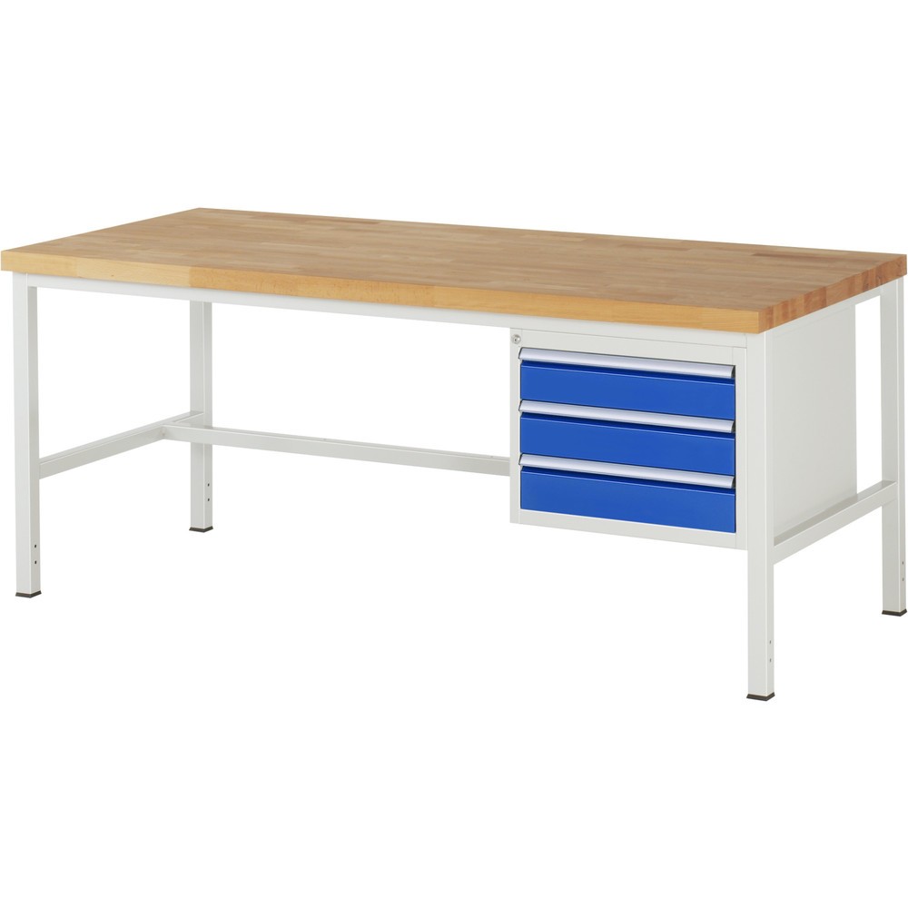 Produktabbildung Nr. 1: RAU Werkbank Serie 8000, HxBxT 840-1.040 x 2.000 x 900 mm, 3 x 100%-Auszug-Schubladen 3 x 120 mm, Schubladen-TK 100 kg
