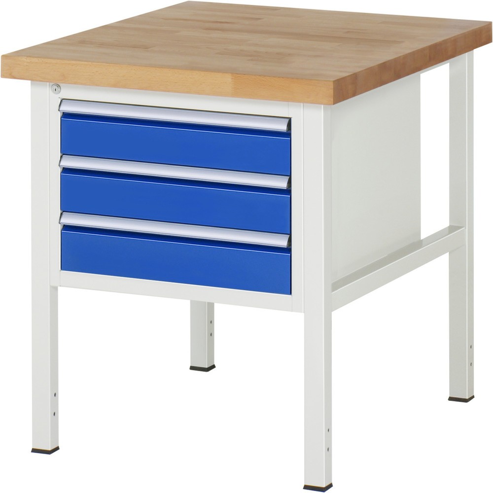 Produktabbildung: RAU Werkbank Serie 8000, HxBxT 840-1.040 x 750 x 900 mm, 3 x 90%-Auszug-Schubladen 3 x 120 mm, Schubladen-TK 100 kg