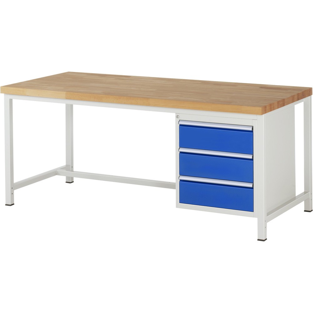 Produktabbildung Nr. 1: RAU Werkbank Serie 8000, HxBxT 840-1.040 x 2.000 x 900 mm, 3 x 100%-Auszug-Schubladen 3 x 180 mm, Schubladen-TK 100 kg