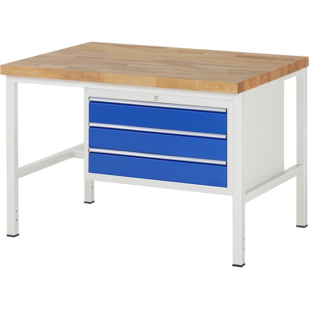 Produktabbildung Nr. 1: RAU Werkbank Serie 8000, HxBxT 840-1.040 x 1.250 x 900 mm, 3 x 100%-Auszug-Schubladen 3 x 120 mm, Schubladen-TK 75 kg