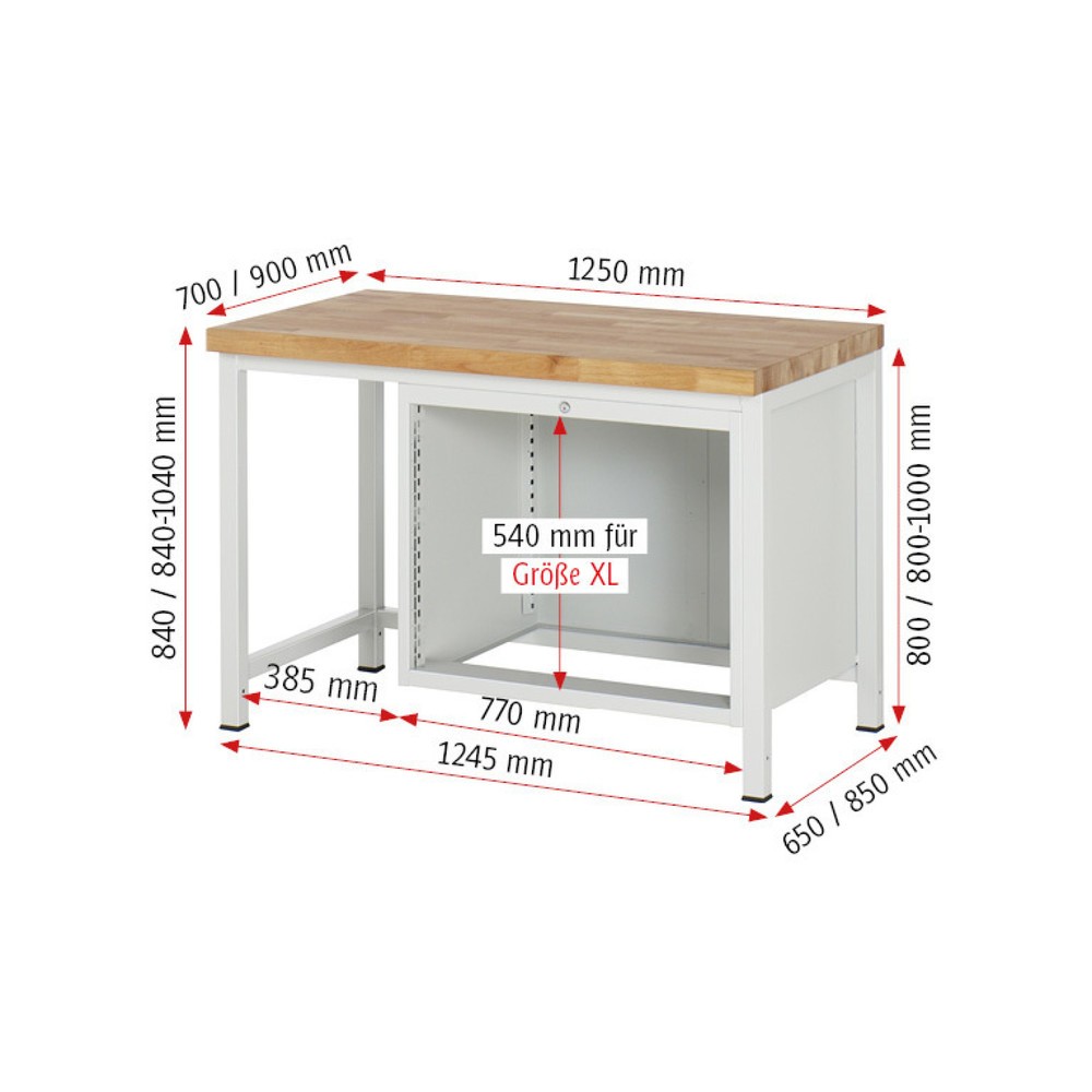 Produktabbildung Nr. 4: RAU Werkbank Serie 8000, HxBxT 840 x 1.250 x 700 mm, 2 x 90%-Auszug-Schubladen 1 x 180, 1 x 360 mm, Schubladen-TK 75 kg