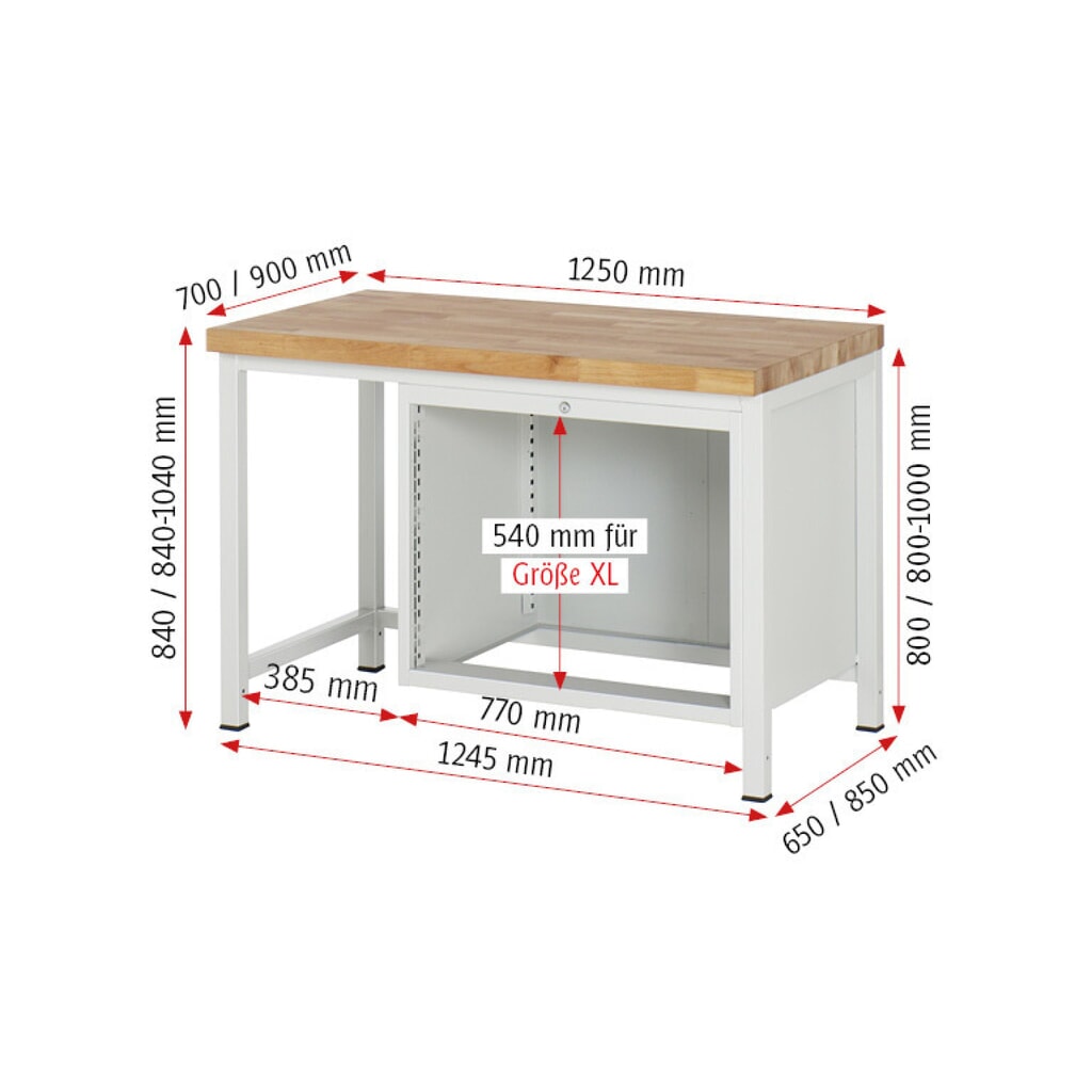 Produktabbildung Nr. 5: RAU Werkbank Serie 8000, HxBxT 840 x 1.250 x 900 mm, 5 x 90%-Auszug-Schubladen 2 x 90, 3 x 120 mm, Schubladen-TK 75 kg