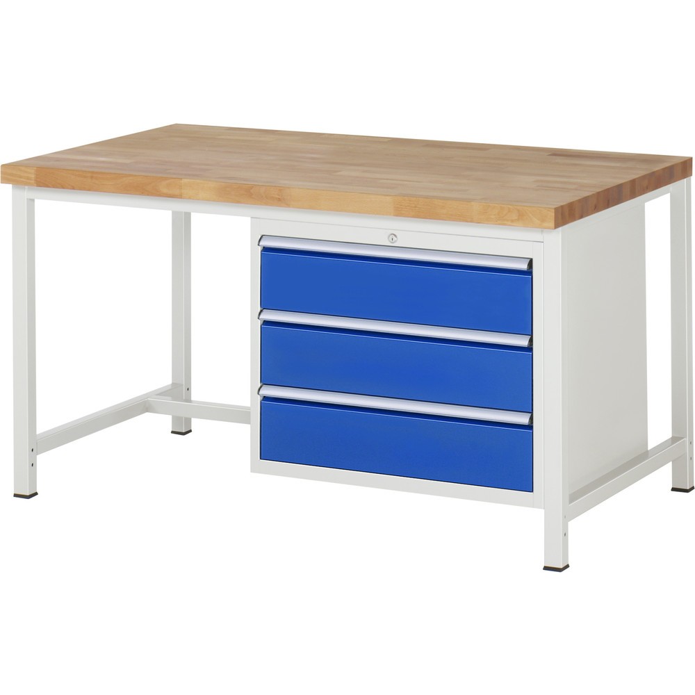 Produktabbildung Nr. 1: RAU Werkbank Serie 8000, HxBxT 840-1.040 x 1.500 x 900 mm, 3 x 90%-Auszug-Schubladen 3 x 180 mm, Schubladen-TK 75 kg