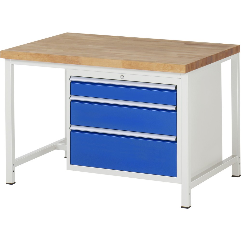 Produktabbildung Nr. 1: RAU Werkbank Serie 8000, HxBxT 840 x 1.250 x 900 mm, 3 x 100%-Auszug-Schubladen 1 x 120, 1 x 180, 1 x 240 mm, Schubladen-TK 75 kg