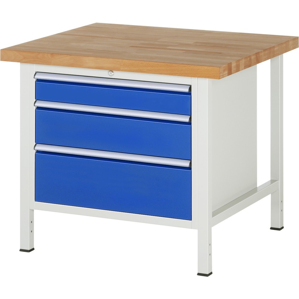 Produktabbildung Nr. 1: RAU Werkbank Serie 8000, HxBxT 840-1.040 x 1.000 x 900 mm, 3 x 90%-Auszug-Schubladen 1 x 120, 1 x 180, 1 x 240 mm, Schubladen-TK 75 kg