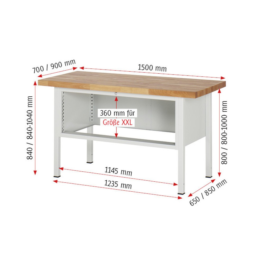 Produktabbildung Nr. 5: RAU Werkbank Serie 8000, HxBxT 840-1.040 x 1.500 x 700 mm, 4 x 100%-Auszug-Schubladen 1 x 60, 2 x 90, 1 x 120 mm, Breite 1.055 mm