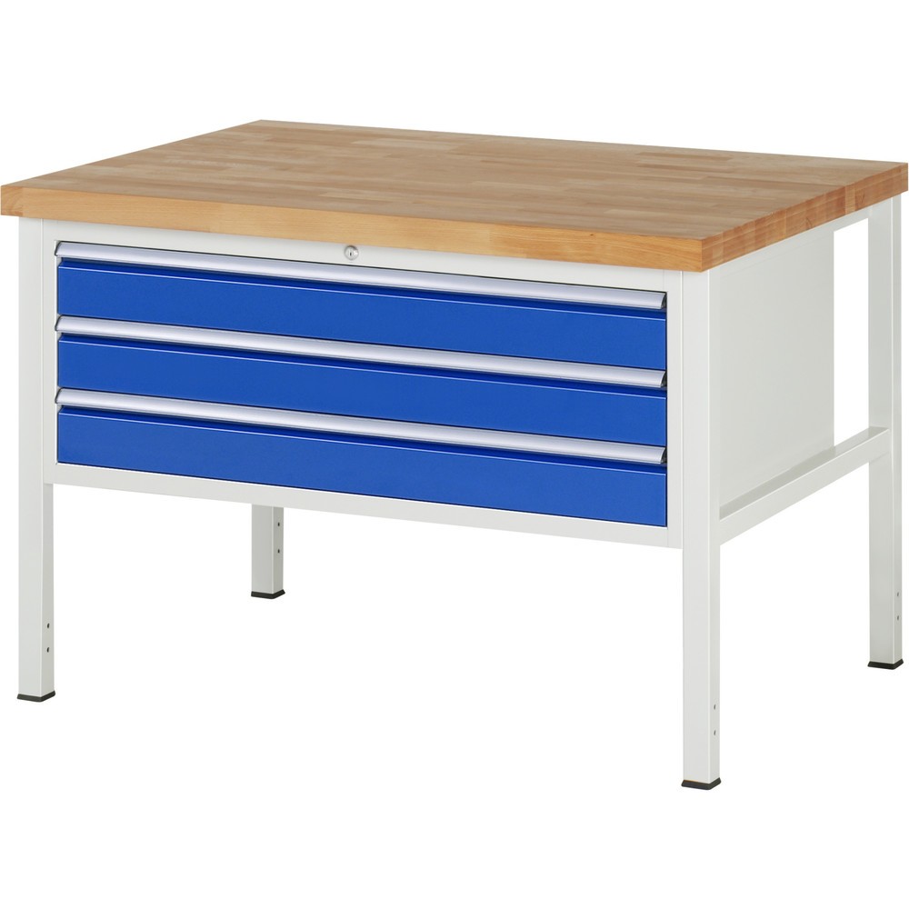 Produktabbildung Nr. 1: RAU Werkbank Serie 8000, HxBxT 840-1.040 x 1.250 x 900 mm, 3 x 90%-Auszug-Schubladen 3 x 120 mm, Schubladen-TK 50 kg