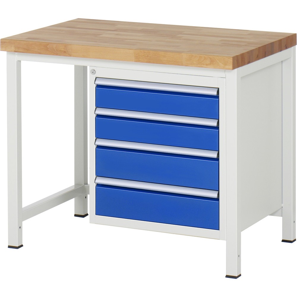 Produktabbildung Nr. 1: RAU Werkbank Serie 8000, HxBxT 840 x 1.000 x 700 mm, 4 x 90%-Auszug-Schubladen 2 x 120, 2 x 150 mm, Schubladen-TK 100 kg
