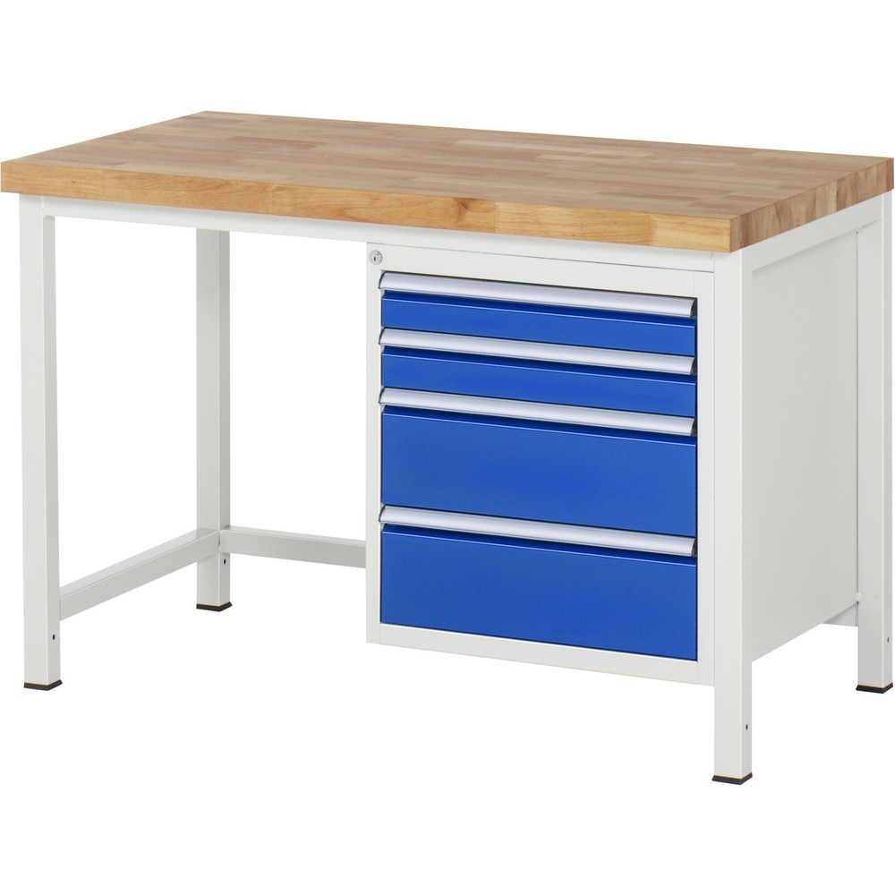 Produktabbildung Nr. 1: RAU Werkbank Serie 8000, HxBxT 840-1.040 x 1.250 x 700 mm, 4 x 90%-Auszug-Schubladen 2 x 90, 2 x 180 mm, Breite 490 mm