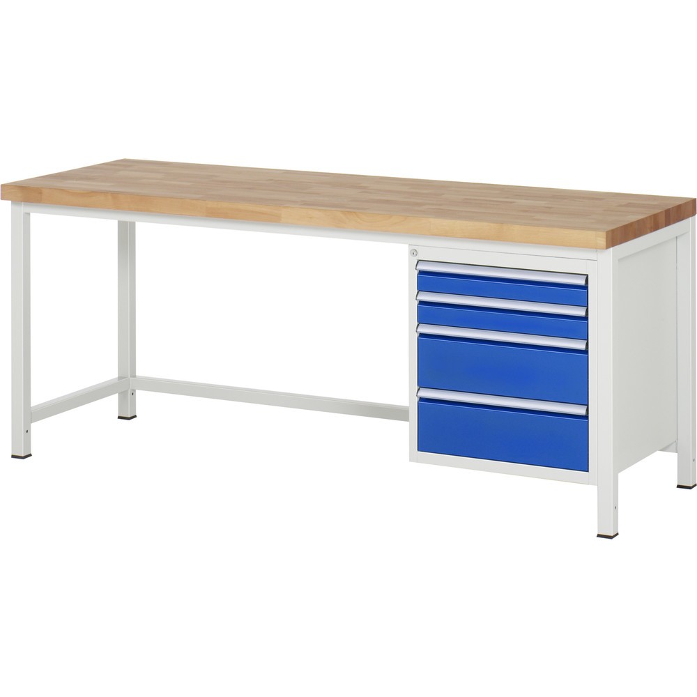Produktabbildung Nr. 1: RAU Werkbank Serie 8000, HxBxT 840-1.040 x 2.000 x 700 mm, 4 x 90%-Auszug-Schubladen 2 x 90, 2 x 180 mm, Breite 490 mm