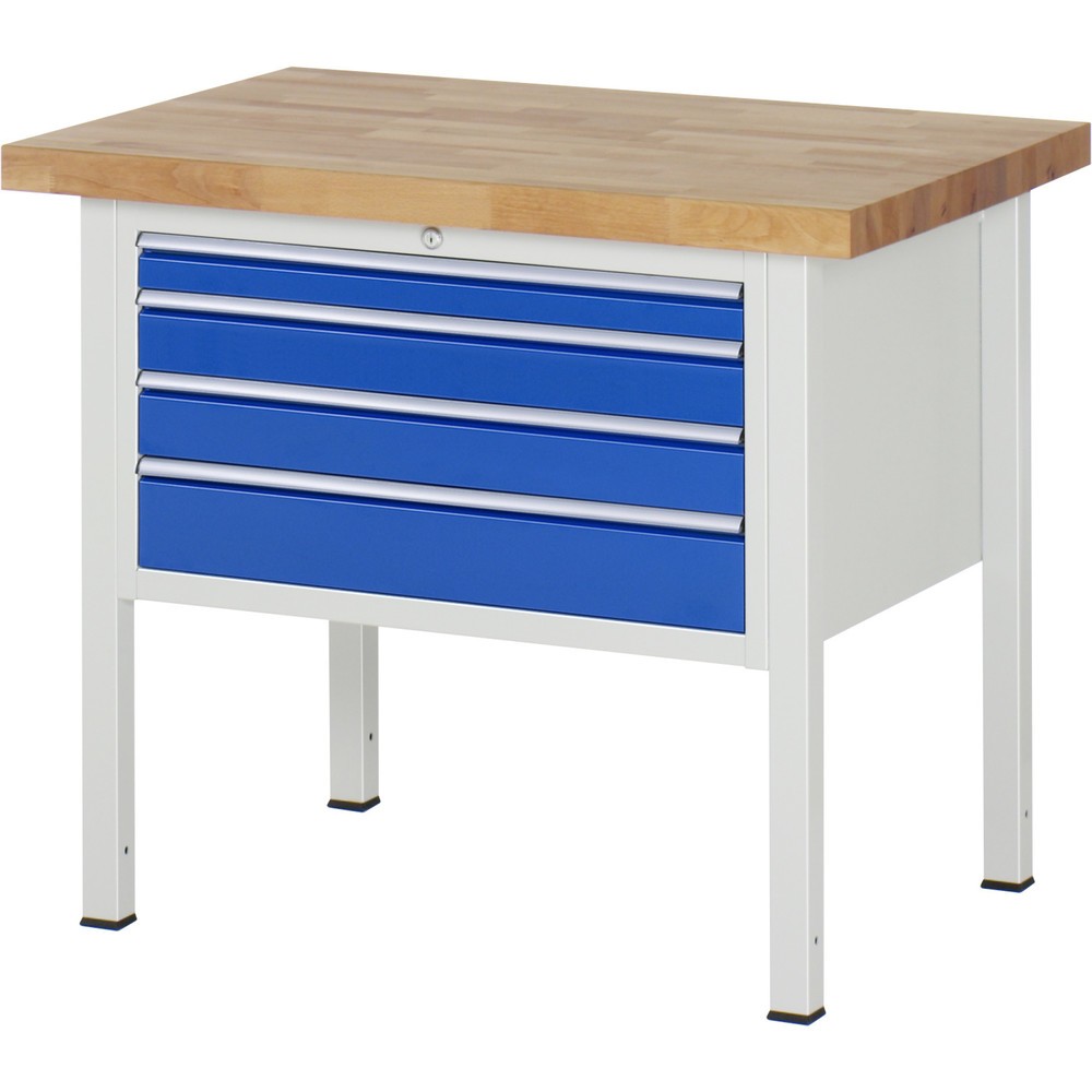 Produktabbildung: RAU Werkbank Serie 8000, HxBxT 840-1.040 x 1.000 x 700 mm, 4 x 90%-Auszug-Schubladen 1 x 60, 2 x 90, 1 x 120 mm, Breite 680 mm