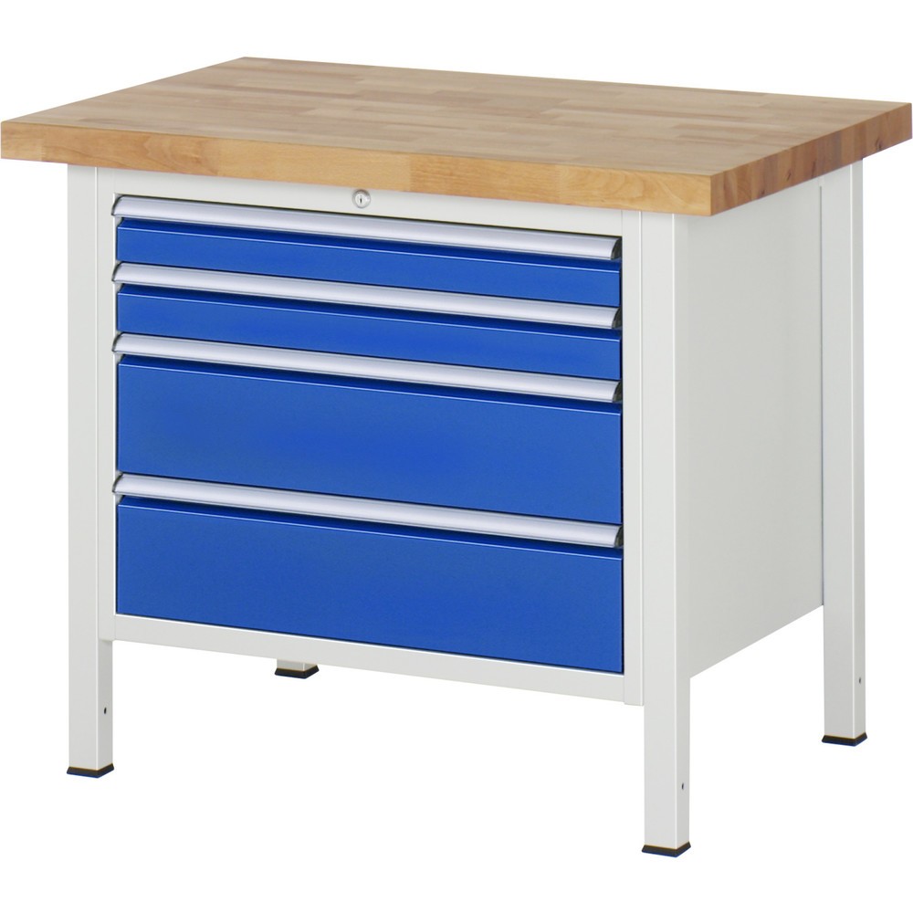 Produktabbildung: RAU Werkbank Serie 8000, HxBxT 840-1.040 x 1.000 x 700 mm, 4 x 90%-Auszug-Schubladen 2 x 90, 2 x 180 mm, Breite 680 mm