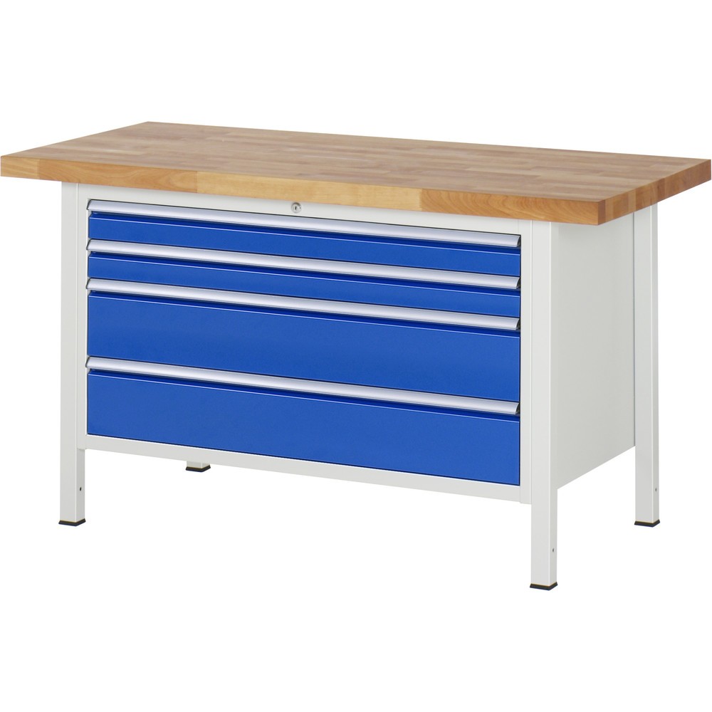 Produktabbildung Nr. 1: RAU Werkbank Serie 8000, HxBxT 840 x 1.500 x 700 mm, 4 x 90%-Auszug-Schubladen 2 x 90, 2 x 180 mm, Schubladen-TK 50 kg