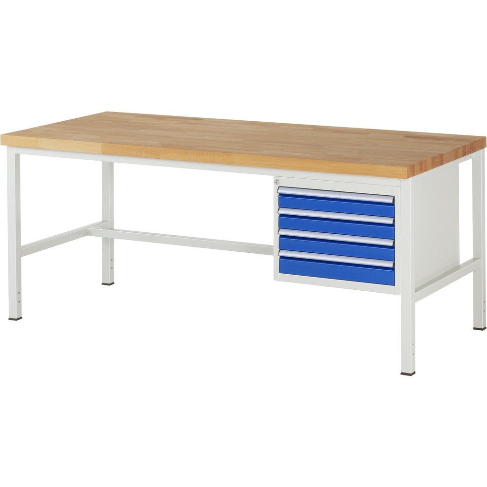 Produktabbildung Nr. 1: RAU Werkbank Serie 8000, HxBxT 840-1.040 x 2.000 x 900 mm, 4 x 100%-Auszug-Schubladen 4 x 90 mm, Breite 490 mm