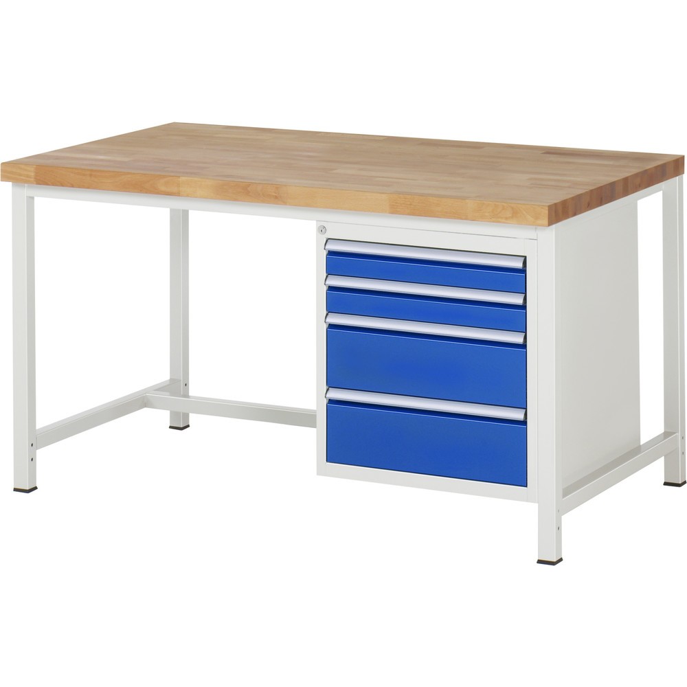 Produktabbildung Nr. 1: RAU Werkbank Serie 8000, HxBxT 840-1.040 x 1.500 x 900 mm, 4 x 90%-Auszug-Schubladen 2 x 90, 2 x 180 mm, Breite 490 mm