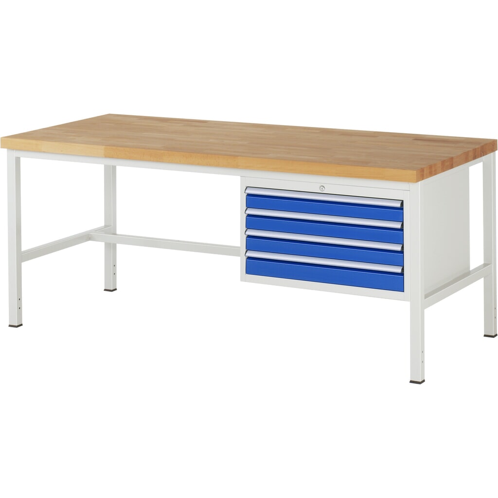 Produktabbildung Nr. 1: RAU Werkbank Serie 8000, HxBxT 840-1.040 x 2.000 x 900 mm, 4 x 90%-Auszug-Schubladen 4 x 90 mm, Breite 680 mm